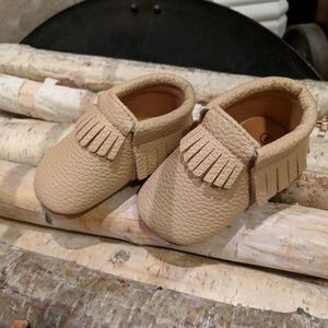 Tan Moccasins with Red Sole